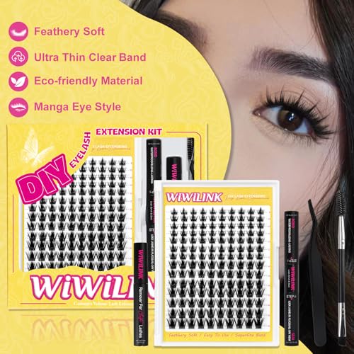 Lashes California Sunset Kit Manga Lash Clusters Kit 8-18mm Wispy Eyelash Clusters DIY Lash Spikes Waterproof Anime Extension 0.3mm Ultra-Thin Band Individual Cluster Eyelash Extensions Kit
