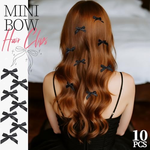 YGDZ 16PCS Black Hair Bows Set, Silky Satin Oversized Bow for Women, Large, Medium, Small Ribbon Bows, Black Hair Scrunchies, Hair Accessories