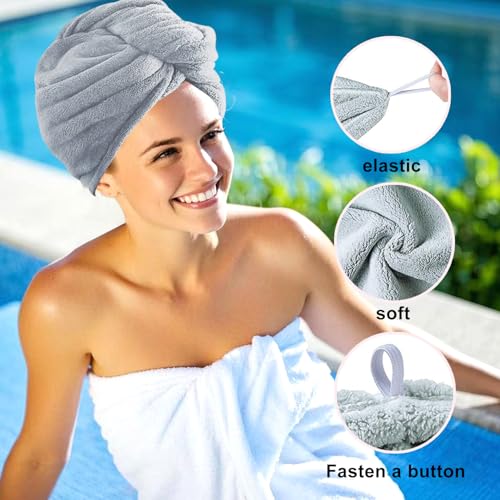 2 Packs Single Layer Microfiber Hair Turbans - Drying Wrap for Women (Blue,Gray)