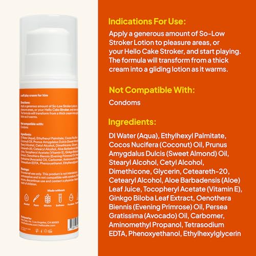 Hello Cake So-Low Stroker Lotion - Below the Belt Solo Cream for Men, Natural Moisturizing Ingredients Coconut Oil, Avocado Oil, Aloe Vera, 8 fl oz