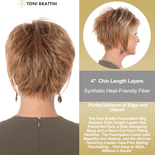 Toni Brattin Fascination Wig - Chin Length Layers, a Side-Swooping Bang & a Razor-Cut Neckline - Heat-Friendly Synthetic Fiber Looks & Feels Natural - Adjustable & Comfortable (Medium Blonde, Regular)