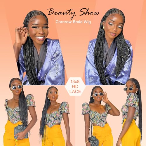 Beauart Brinbea 13x8 HD Lace Front Braided Wigs for Women Cornrow Braided Wigs Box Braid Wig with Baby Hair Black Natural Middle Parted Braids Wig 36"