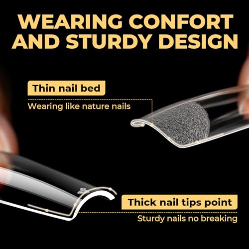 UNA GELLA Extra Long Tapered Sqaure Nail Tips, Pre-buffed 240Pcs Square Gel Nail Tips No C Curve XXL Long Square Press on Nails Full Cover Straight for Nails Extension Home DIY Salon 12 Sizes