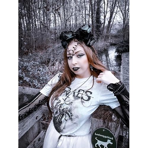 MOSTORY Black Flower Crown Headband - Gothic Floral Headpiece with Butterfly Dark Fairy Crown for Women Witch Aesthetic Renfaire Renaissance Party Cosplay
