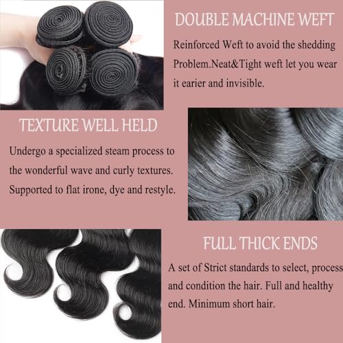 12A Human Hair Bundles 20 22 24 26 Inch Body Wave 100% Unprocessed Brazilian Virgin Hair 4 Bundles Human Hair Extensions Quick Weave Natural Black