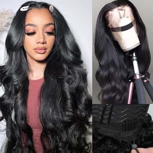13x6 Body Wave HD Lace Glueless Drawstring Wigs Human Hiar 200% Density Pre Plucked Pre Cut Ear to Ear Full Lace Closure Wear and Go Wig Pre Everything Bleached Knots 28 inches
