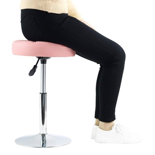 FURWOO Adjustable Pink Short Round Shop Stool, Padded Spa Stool, Ideal for Salon, Manicure, Small
