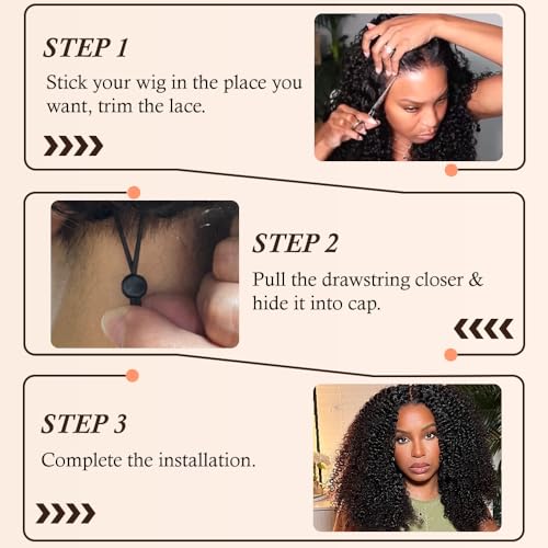 Curly Wig Human Hair 13x6 HD Lace Frontal Wigs 250 Density With Drawstring Deep Wave Lace Front Wigs Human Hair Pre Plucked Virgin Remy Hair 5x Longer Lifespan Natural Black for Women 18 Inch
