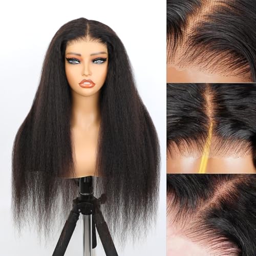 ISEE HAIR Lace Front Wigs Human Hair Kinky Straight Wear & Go Glueless Wigs Natural Hairline Pre Cut 7x5 HD Lace Closure Wig Beginner Friendly 180% Density (Natural Color, 18 Inch)