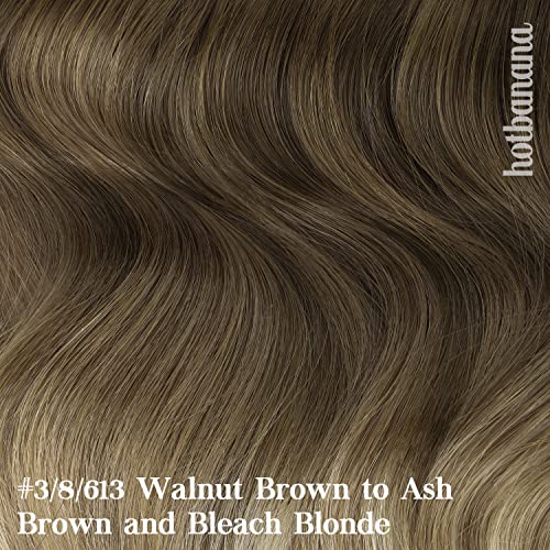 HOTBANANA Human Hair Clip in Hair Extensions, Ombre Walnut Brown to Ash Brown and Bleach Blonde 120g Clip in Hair Extensions Real Human Hair Straight Remy Hair Clip Ins 20 Inch 7pcs