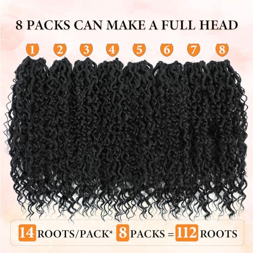 Wodun Goddess Locs Crochet Hair 18inch, 8 packs Faux Locs Crochet Hair,Pre-looped Crochet Hair with Curly Ends, River Locs Crochet Hair For Black Women (18 Inch (Pack of 8), 1B)