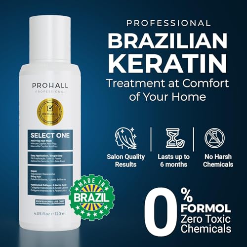Brazilian Keratin Treatment Blowout Complex-PROHALL SELECT ONE 4.05 oz-Formaldehyde Free Keratin Hair Treatment at Home-Queratina Brasile?a Keratina Para Alisar el Pelo Sin Formol-Off White