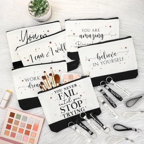 Sanwuta 48 Pcs Thanksgiving Day Make up Bags for Women Employee Appreciation Cosmetic Bags Canvas Keychains Bulk Gifts for Coworkers Nurse Team Staff(Stylish)