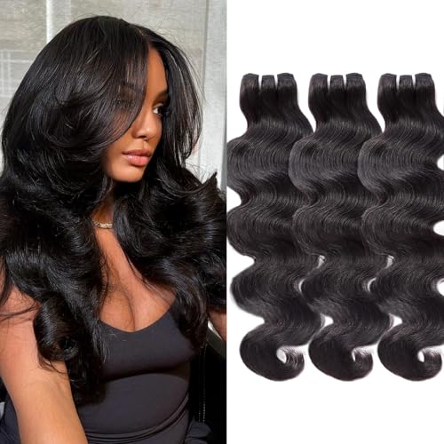 WEQUEEN Body Wave Bundles Human Hair Bundles 16A Brazilian Virgin Hair 20 22 24 In Thick Weave Natural Black