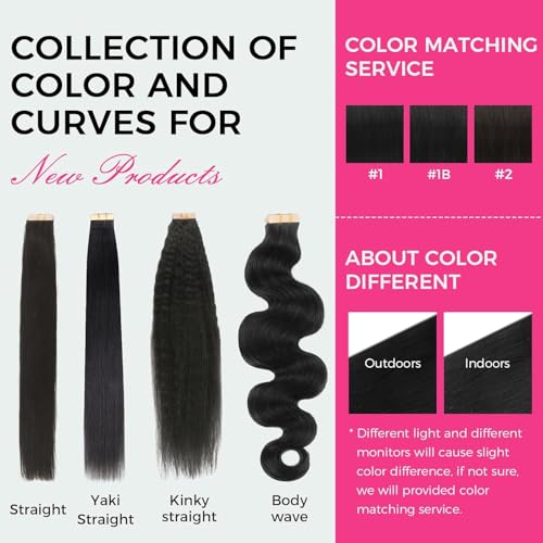 Lashey Human Hair Tape in Hair Extensions 40pcs 100g Natural Black Body Wave Real Human Hair 24 Inch Long Hair Skin-Weft Tape in Hair Extensions for Women