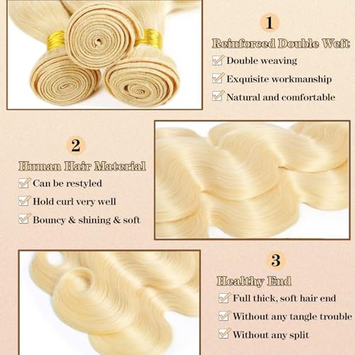 613 Blonde Bundles Human Hair Body Wave 16 16 16 inch 100% Unprocessed Virgin Hair Extensions 12A Quick Weave Bundles Human Hair