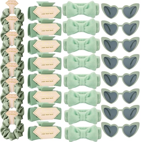 Bridesmaid Scrunchies Proposal Gifts square 4.1inch Bachelorette Hair Claws Clips Girls heart sunglasses headband gift for Wedding Party Favors (Sage Green)