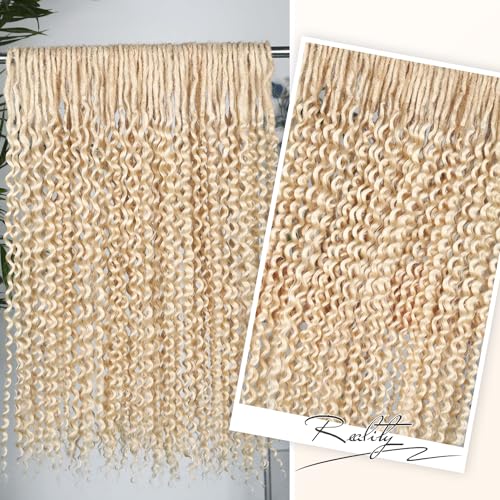 WIGER Full Set Double Ended Platinum Blonde Curly Dreads Extension for Women DE Blonde Wavy Dreadlock Handmade Synthetic Soft Dreadlock Crochet Hair (50 Strands Curly Dreads, 613)