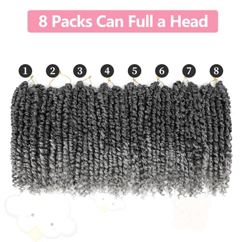 Fulcrum Passion Twist Hair 8 Inch, 8 Packs Passion Twist Crochet Hair for Black Women, Prelooped Crochet Twist Hair with Curly Ends (8Inch, Tgray#)