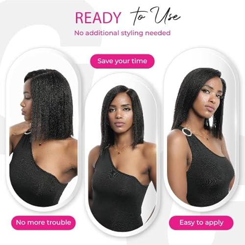 12 inch 5x5 Lace Closure Yaki Side Part Vietnamese Human Hair Wig, Pre-Bleached Pre Plucked HD Lace Wig 180% Density, Pre Cut Lace Wig Short Black Blunt Cut Bob Wigs