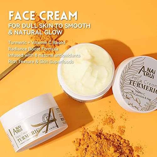 ANAI RUI Facial Moisturuzier, Turmeric Face Cream with Vitamin C for Hydrating, Firming, Tightening Skin, Turmeric Vitamin C Cream for Dark Spots, Dry Skin, 1.76 OZ