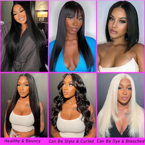 Beautymoon 3 Bundles Human Hair 26 28 30 Inch Long Straight Human Hair Bundles 100% Unprocessed Brazilian Virgin Straight Hair Extensions for Black Women Natural Color