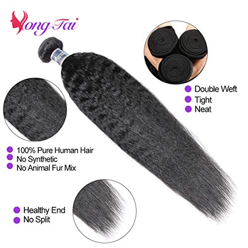 Kinky Straight Human Hair Bundles 20 20 20 Inches Unprocessed Brazilian Yaki Straight Virgin Hair 3 Bundles Hair Extensions 1B Color
