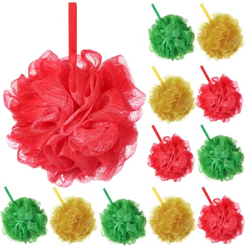 12 Pcs Thanksgiving Bath Loofah Sponge Orange Harvest Loofah Exfoliating Body Scrubber Shower Sponge 50g Mesh Shower Pouf Balls Gift Set for Women Men Bathing Accessories(Red,Green,Gold)