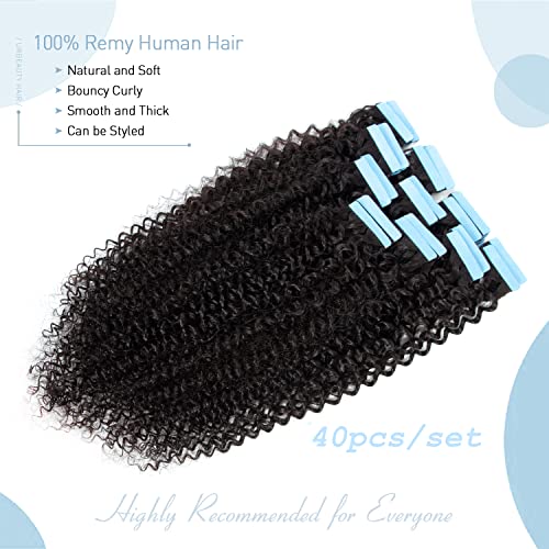 Urbeauty Tape in Hair Extensions Human Hair Black Women 40 Pcs Seamless Kinky Curly Tape on Hair Extensions with Invisible Tape Attached Semi Permanent Tape on Natural Hair