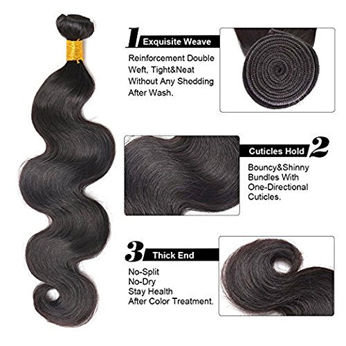 6A Grade Brazilian Virgin Body Wave Hair 3 Bundles 14" 16" 18" Natural Color 100% Unprocessed Brazilian Virgin Human Hair Extension Body Wave