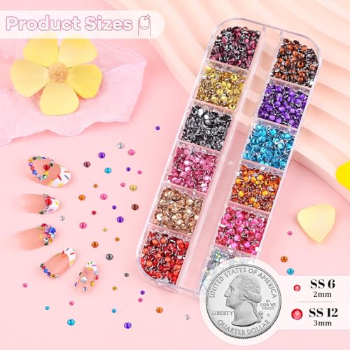 10000Pcs Small Resin Rhinestones for Nail Art, Colorful 2/3MM Flatback Bedazzling Gems, Nail Rhinestones and Gems Crystals Charms for Acrylic Tips Manicure Decor