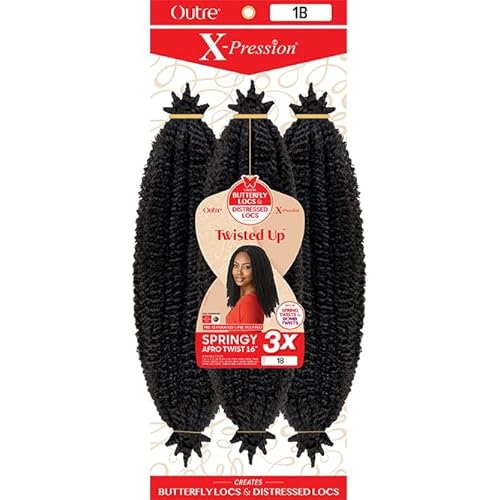 Outre X-Pression - Twisted Up - Springy Afro Twist 16" 3X (5 Pack, OFF BLACK 1B)