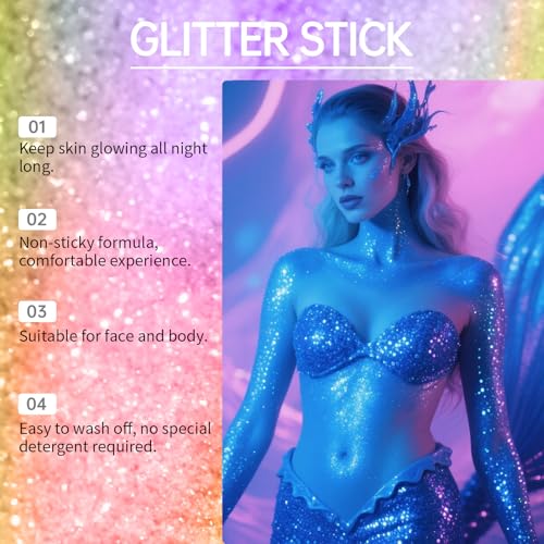 Face and Body Glitter Stick,Holographic Sparkling Neon Outfit Singer Concert Music Rave Festival Party Accessories Glitter Gel. (Gold)