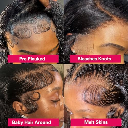 28 Inch 13x6 Deep Wave Lace Front Wigs Human Hair 180% Density HD Lace Front Wigs Human Hair Pre Plucked Natural Color Glueless Wig 100% Virgin Lace Front Wigs for Women