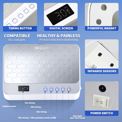 Cordless UV Led Nail Lamp,Large Size Gel Nail Light Professional,UV Lamp Nail Dryer for Gel Polish,Rechargeable Cure Lamp,Flash Cure Light for Nails (White)