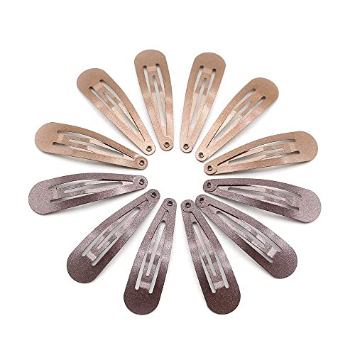 Dofash 5CM/2IN Snap Hair Clips for Styling Sectioning, Barrettes for Fine Hair, Metal Clips 12 Count, Light Brown+Dark Brown