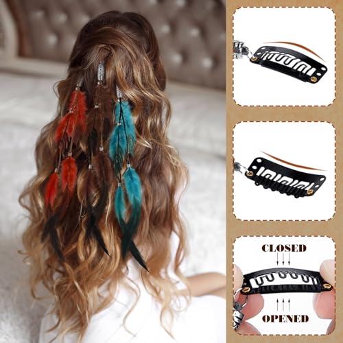 Geyoga 6 Pcs Feather Headband Feather Hair Clip Set Boho Hair Extensions with Clip Comb Hippie Headpiece (Multicolor)