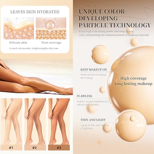 2PCS Leg Makeup Waterproof No Transfer, Leg Vein and Body Cover up Makeup for Tattoo Cover Up/Black Skin, Long Last Body Foundation (Fairest Glow, #01)