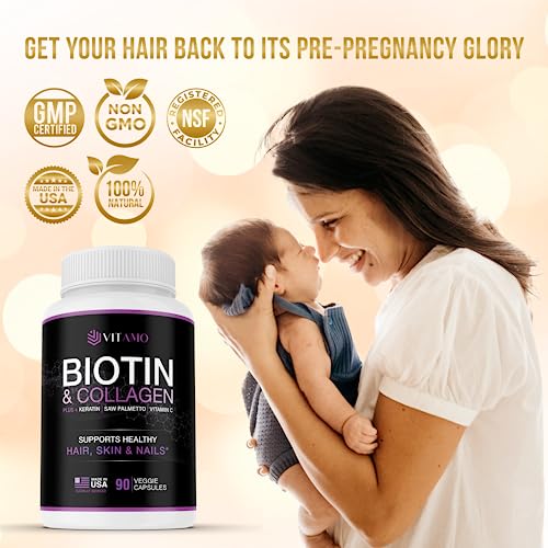 Vitamo Postpartum Hair Loss Vitamins for Women | Postnatal Hair Growth with Hyaluronic Acid, B-Complex, Biotin, Collagen & Keratin | Advanced Hair, Skin & Nails Supplement | 90 Capsules