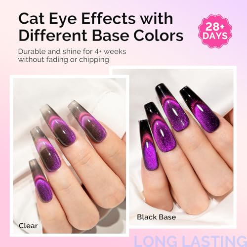 MelodySusie 9D Chameleon Cat Eye Gel Nail Polish Set 6 PCS, 0.5 Fl Oz Red Rosy Pink Glitter Holographic Magnetic Nail Polish with Magnet, UV Nail Polish for Nail Art Manicure Salon DIY at Home