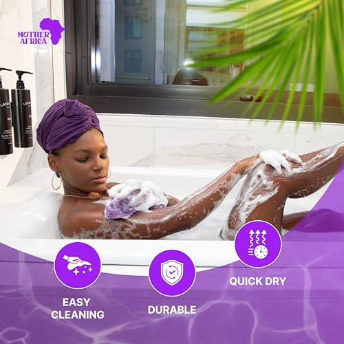 Mother Africa African Net Sponge With Handles Black Owned 3 Pack African Exfoliating Bath Sponge for Shower Washcloth Loofah Knots Gentle Deep Cleansing Back Authentic Scrubber Face & Body Men & Women