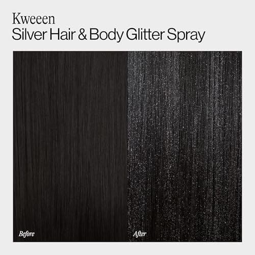Eva NYC Kweeen Silver Hair and Body Glitter Spray Set - Original Ultra Shimmery Glitter, New Look - Adds Shine + Non-Sticky - Quick Drying Spray - Warm Vanilla Scent - Full Size + Travel Size Gift Set