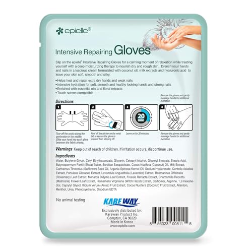 Epielle Intensive Repairing Hand Mask 6 Pairs, Deep Moisturizing Gloves for Dry, Cracked Hands, Self Care Gifts for Women, Spa Kit, Stocking Stuffers, Thanksgiving Essentials