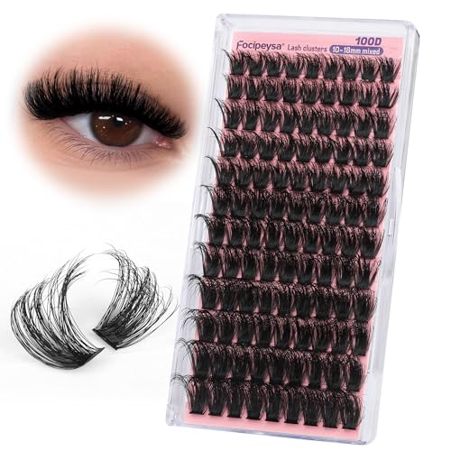 Focipeysa Fluffy Lash Clusters 100D Eyelash Clusters 10-18mm Fluffy Volume Individual Lashes D Curl Cluster Eyelash Extensions DIY Lash Extension for Beginners