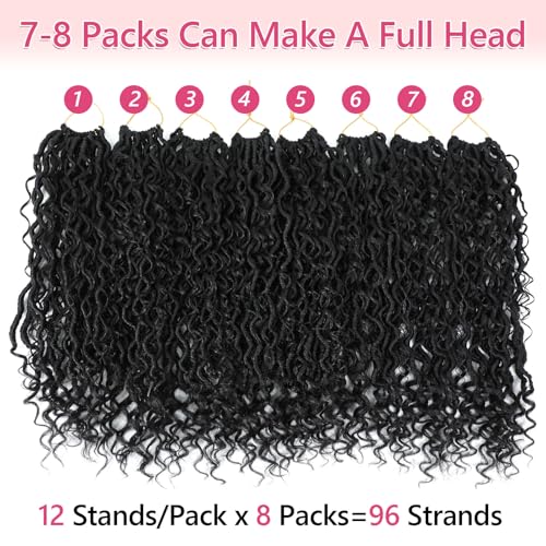 8 Packs Boho Faux Locs Crochet Hair Pre-looped 14 Inch Crochet Goddess Locs with Curly Ends for Black Women Black Boho River Locs Crochet Hair