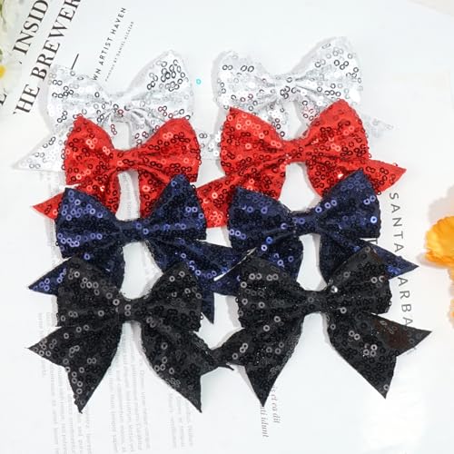 2Pcs 3 Inch Sequins Hair Bows for Girls, Sparkling Bows Alligator Hair Clip Hair Barrettes Accessories for Women Teens Girls Kids (Rainbow)