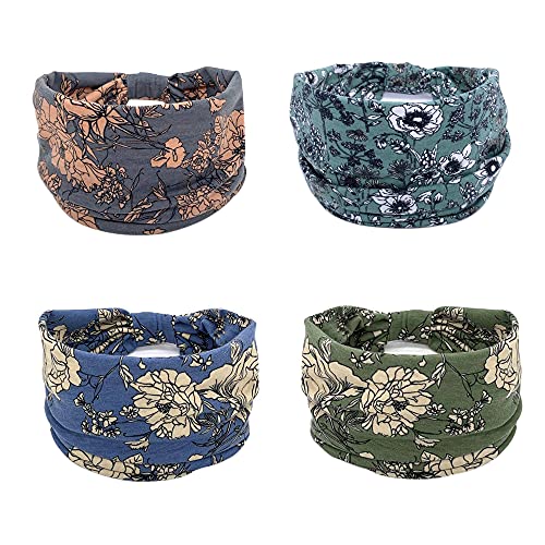 Wide Boho Headbands for Women Fashion Knotted Headband Yoga Workout Hair Accessories African Head Wrap 4 Pack