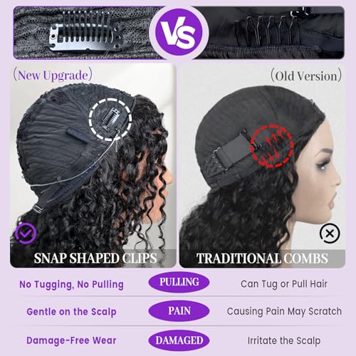 Half Wig Human Hair Glueless Wig Upgrade 4 IN 1 kinky Curly Half Wig with Invisible Wire Snap Clips Drawstring Flip Over Easy Wear Headband Wig Beginner Friendly 200 Density 20 Inch