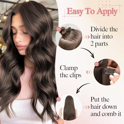One Pieces Clip in Hair Extensions Human Hair Upgraded V-Shaped 5 Clips Long Hairpiece For Women,4P27 Medium Brown mixed Dark Blonde 20 Inch,70g