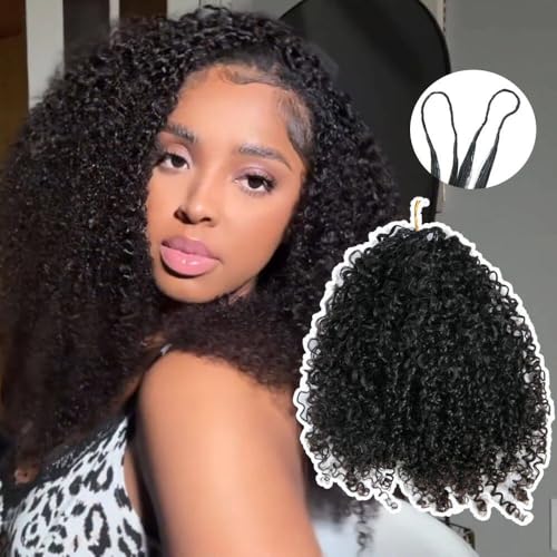 Afro Kinky Curly Feather Crochet Braid Human Hair Extensions Knotless Pre-Separated Crochet Hair Extensions Human Hair Natural Color 18inch 120g
